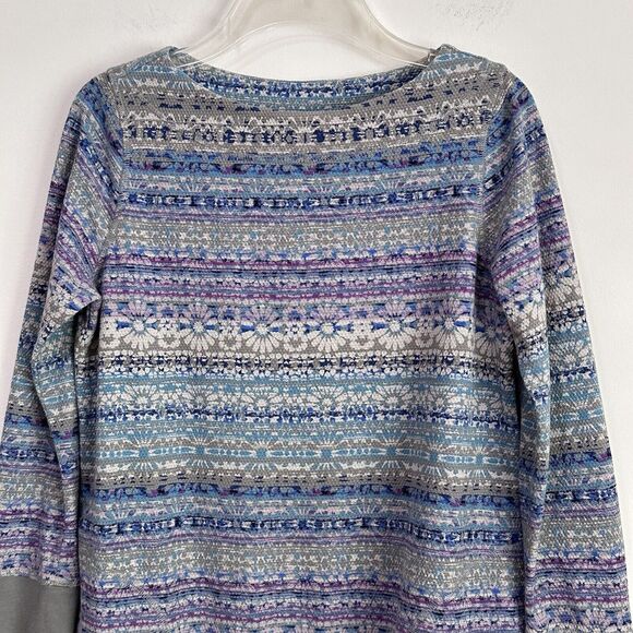 J Jill Fair Isle Long Sleeve Tunic Top XS Pockets Thermal Waffle Knit Blue Gray - Picture 3 of 12
